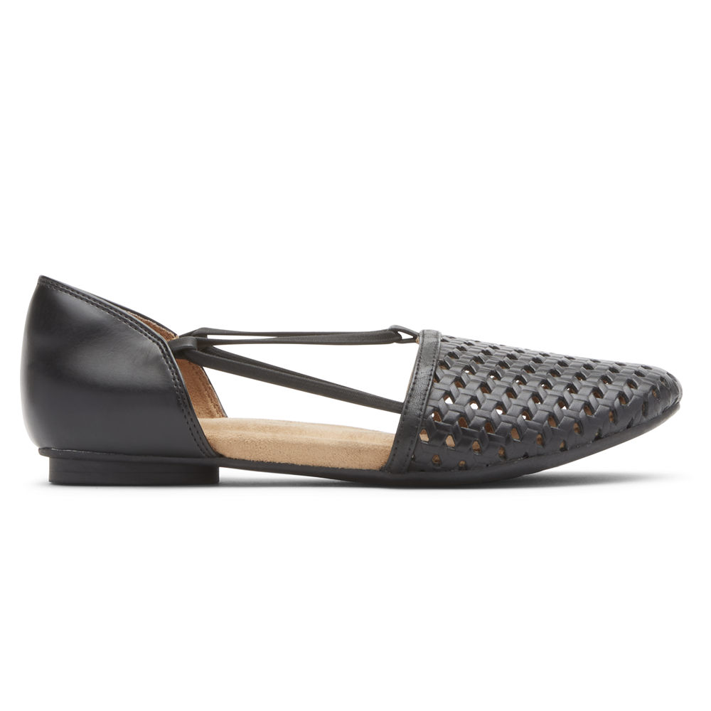 Rockport Womens Flats Black - Reagan Perforated - UK 281-GELTXU